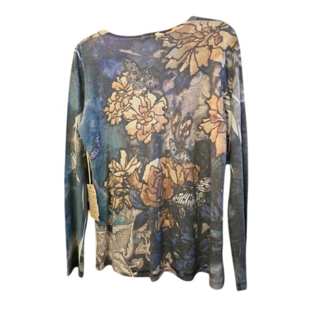 One World Live and Let Live Floral Butterfly Embellished Long Sleeve Top XL - Picture 2 of 9